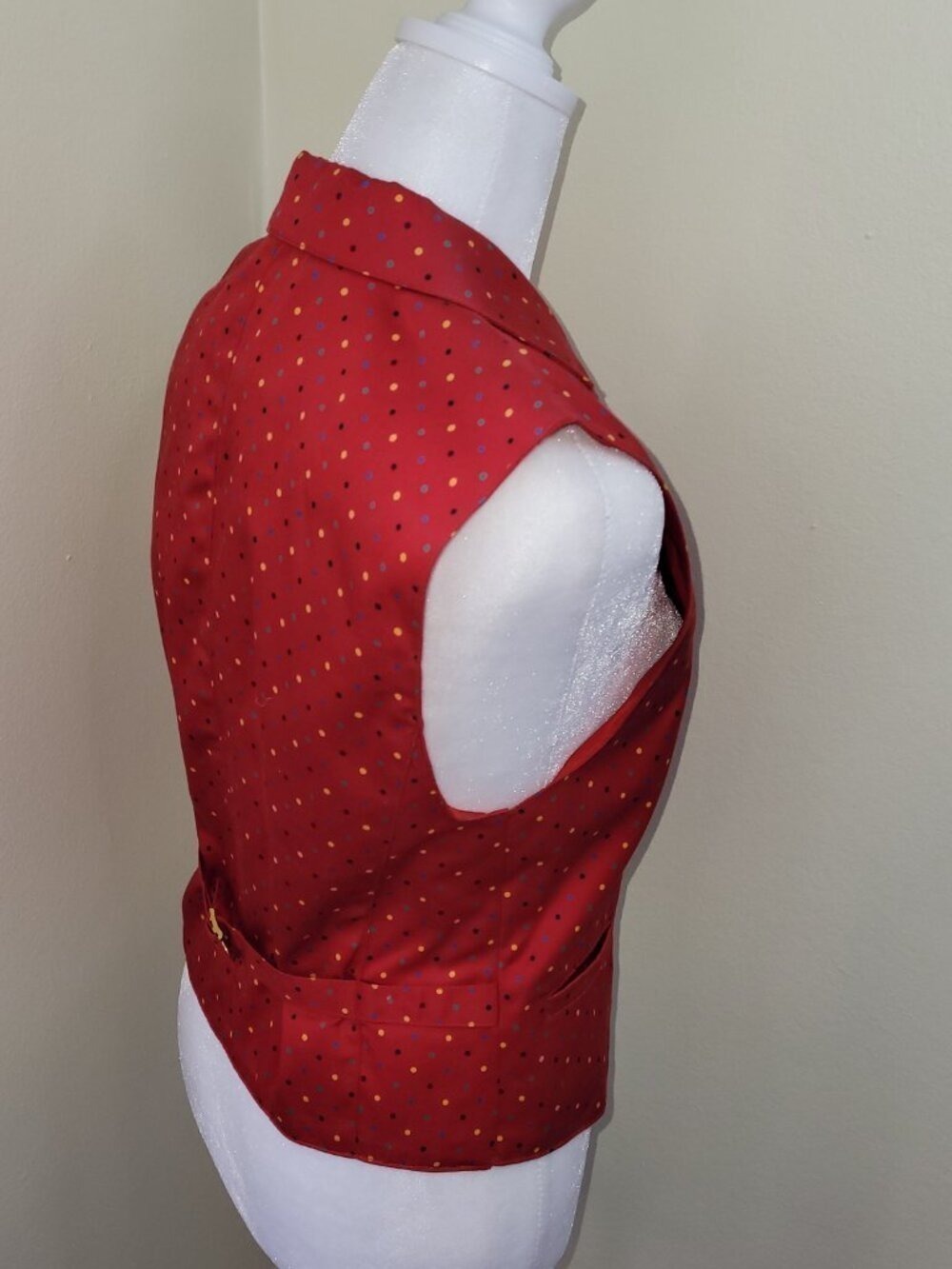 Lizsport Vintage Red Multicolored Dot Vest Collared With Gold Buttons Size 4P - Picture 6 of 11